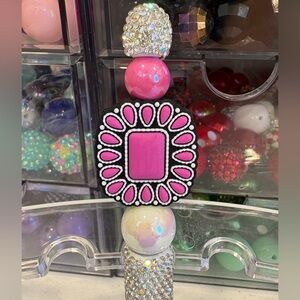 Handcrafted Western Pink Gem Beaded Pen